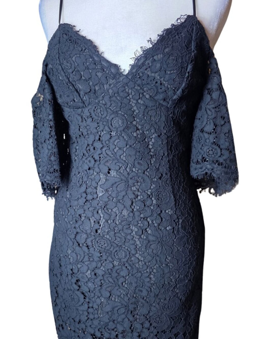 BARDOT Women’s Black Knee-Length Karlie Off-The-Shoulder Lace Dress Size S